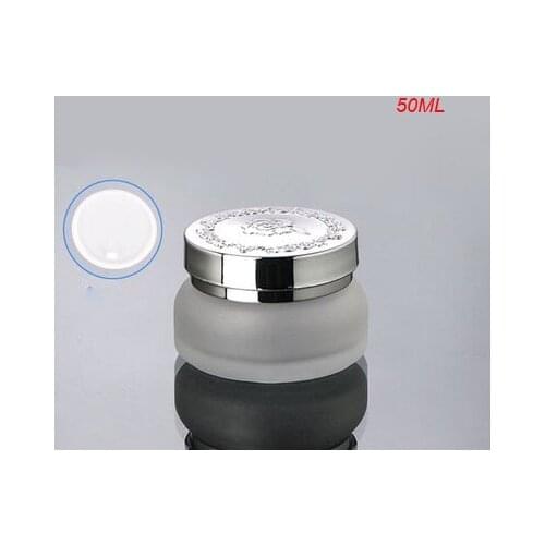 NEW 50G frosted glass cream jar with silver lid cosmetic container cream jar Cosmetic Jar Cosmetic Packaging glass bottle