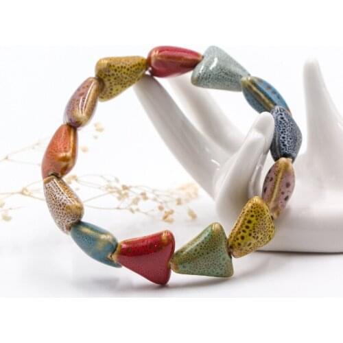 Bohemia Ceramic Stone Charm Women Bangles ethnic Heart Round Square Shaped Vintage Beads Lady Bracelet Fashion Gift