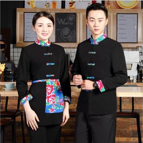 Chinese Restaurant Waiter Uniform Tops+Apron Cafe Work Chef Uniform Hotel Kitchen Overalls Catering Waitress Uniform Women Chef