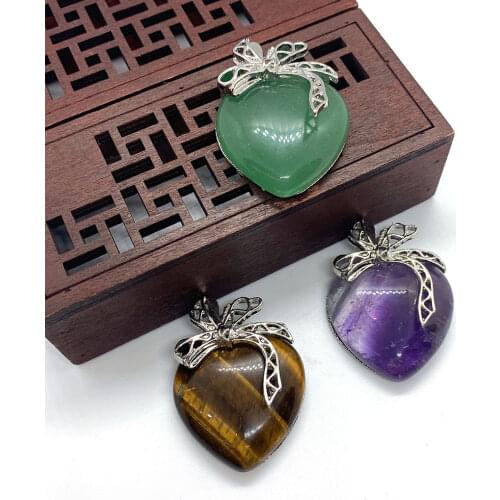 Peach Shaped Natural Stone Pendant Necklace Craft Jewelry Best Birthday Gift Amethyst Tiger Eye Green Aventurine Jewelry Making
