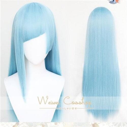 Anime Jujutsu Kaisen Cos Miwa Kasumi Wig Big Scalp, High Temperature Silk Water Blue, Fake Hair, Smooth and Long Hair