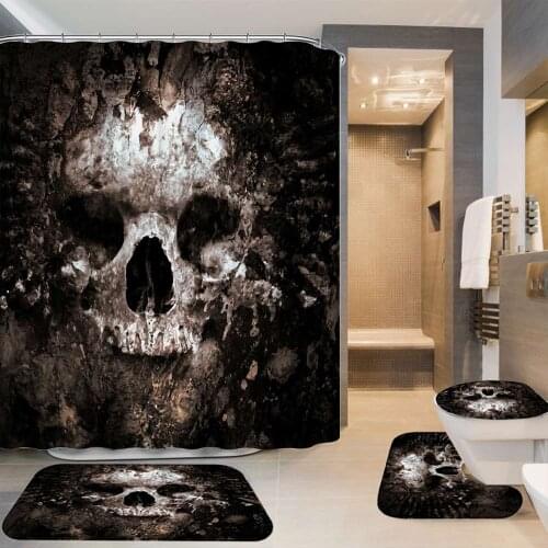 Polyester 3pcs/Set Bathroom Mat Set Toilet Seat Cushion New Skull Hallloween Carpets Creative Cartoon Room Party Favor