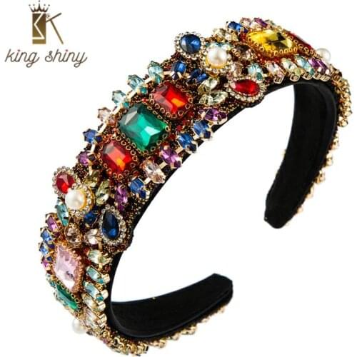 Exquiste Baroqur Multi Color Crystal Headband for Woman Vintage Shiny Geometric Glass Drill Jeweled Hairband Girl Hair Accessory
