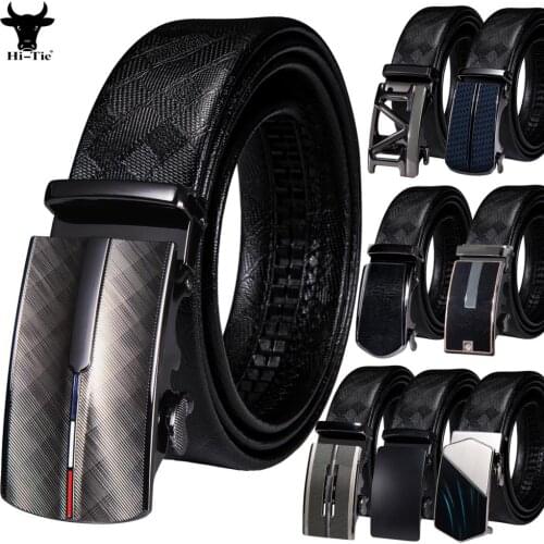 Luxury Automatic Buckles Mens Dress Jeans Belts Black Genuine Leather Ratchet Men Waistband Strap Casual Formal Business Big XXL