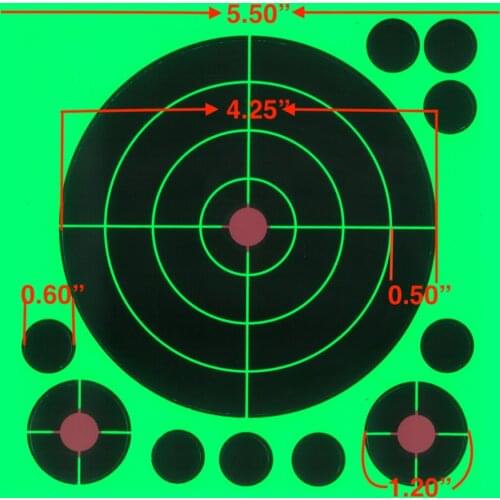 5.50”x5.50" Self-Adhesive Splatter Splash & Reactive(Colors Impact) Green Shooting Sticker Targets(Bulls-eyes) 10Pcs per Pack