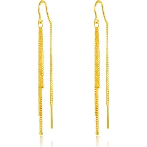 Solid 24K Yellow Gold Earrings Women Tassels Dangle Earrings 4.8g