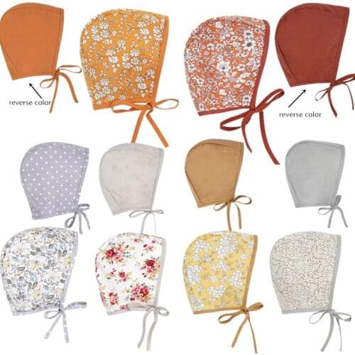 1pc Newborn Baby Double Side Floral Vintage Hat Cotton Linen Beanie Infant Props Cap Summer Bonnet Hat 0-24m