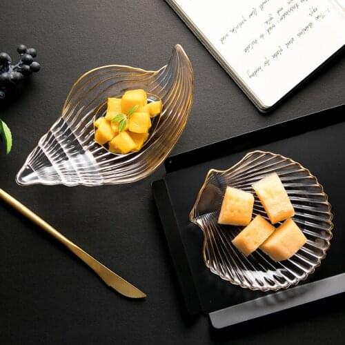 Nordic Kitchen Ocean Series Gilt Edging Glass Tableware Creative Scallop Plate Dessert Salad Bowl Fruit Butter Plate Pasta Bowl