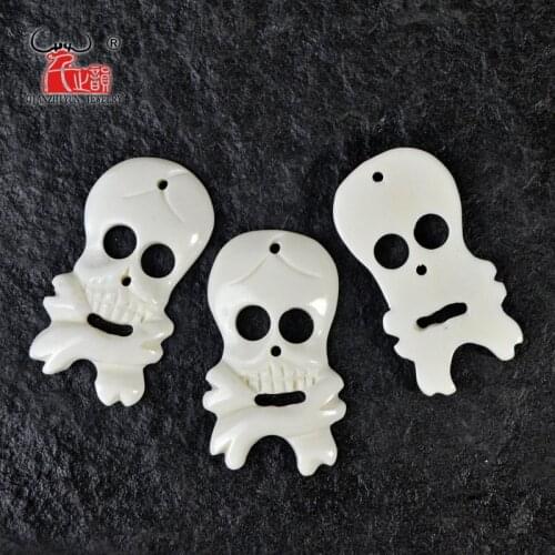 Skeleton 3PCS Handmade Carved Bone Skull Pendant Style Beads for Halloween Jewelry Making DIY Jewelry Accessory 41mmX22mm