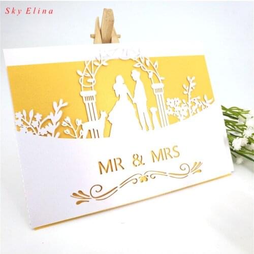 Sky Elina10pcs Bride and Groom Wedding Invitations Card Laser Cut 12*18cm Paper Card for Party Event Supplies 6zSH070