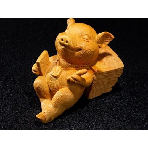 5/11CM Hard Working Pig Small Figurines Animal Statue Home Decors New Lucky Animal Wood Statue Boxwood Carving Car Decorations