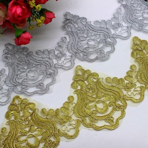 Wedding Lace 3D Gold Embroidered Motif Flower Diy Lace Trims Sewing Braid Ribbon 6.5cm