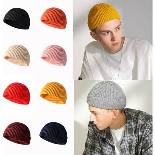 Knitted Hats Solid Color Cuff Beanie Unisex Warm Knitted Hat Casual Winter Cap Fashion Knitted Hat Retro Navy Style Beanie Hat