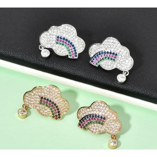 High quality fashion temperament rainbow clouds micro-set zircon earrings women/girls sweet romantic fashion jewelry earrings