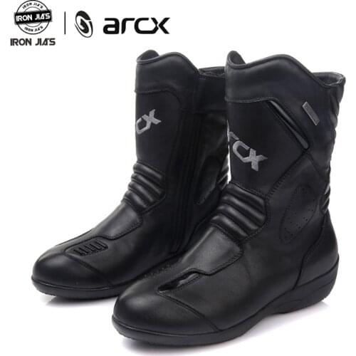 ARCX Women Motorcycle Boots Waterproof Genuine Cow Leather Moto Racing Boots Motorcross Boots Black Motorbike Boots