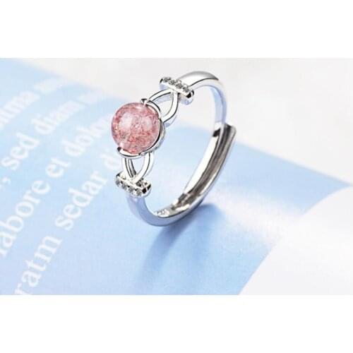 Sole Memory Natural Pink Strawberry Crystal Zircon Exquisite Sweet 925 Sterling Silver Female Resizable Opening Rings SRI312