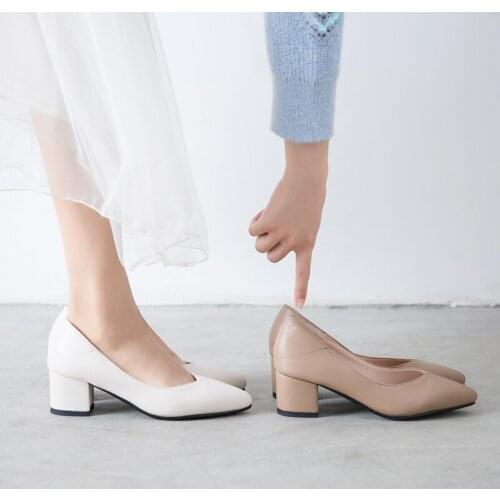 2021 Ladies Thick High Heels Shoes Women Pumps Pointed Toe Work Shoes Slip On High Heels Spring Footwear Office Shoes Size 32-43