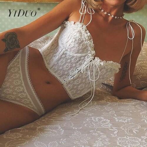 YiDuo Ruffle Lingerie Bra Set Lace Floral Womens Underwear Set White Lace up Underwire Female Lingerie Set Sexy Bra 2 Piece Set