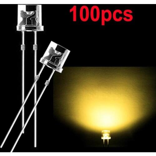 100pcs/lot 5mm Yellow 2 Pins Flat top DIP LED Diodes Clear Super Bright Wide 120 Angle LED Light Free