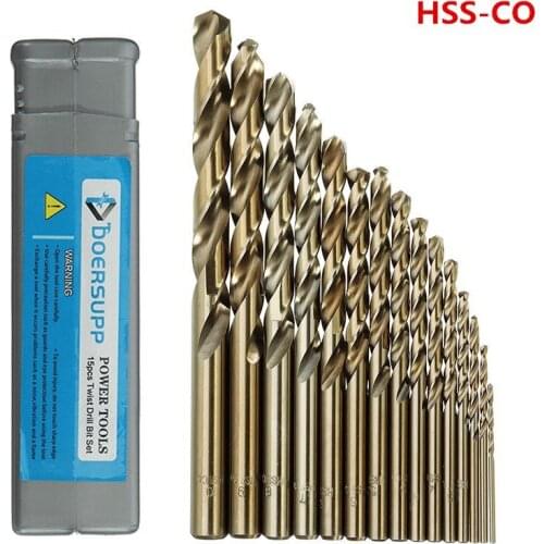 15Pcs/set 1.5-10mm HSS-CO M35 Cobalt Twist Drill Bit 40-133mm Length Wood Metal Drilling Electric Drill Power Tools