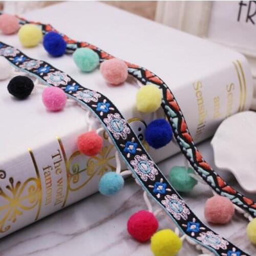 20yards Jacquard Ribbon Pom Pom Ball Tassel Lace Trim DIY Craft Handmade Fringe Fabric Sewing Clothing Curtain Accessories