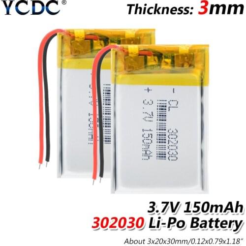 3.7V lithium polymer battery 302030 032030 150mah GPS Bluetooth earphone MP3 MP4 Recording pen Wireless WIFI locator batteries