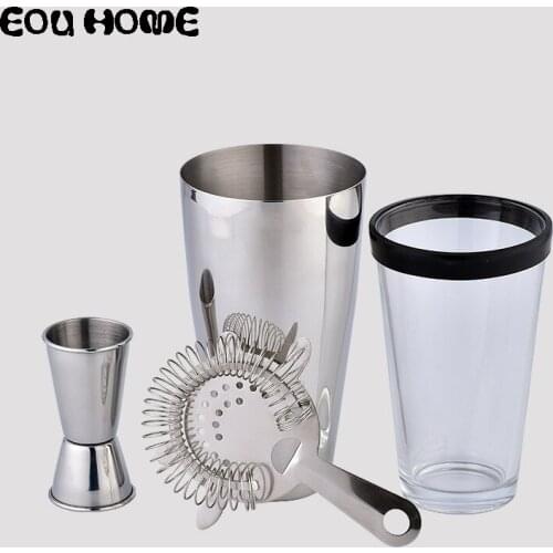 4Pcs Stainless Steel Cocktail Shaker Filter Measuring Cup Drink Bartender Browser Kit Bar Sets Tools Professional Bartender Tool