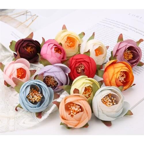 5/10Pcs 4CM Tea Rose Bud Small Flower Head Artificial Flowers For Wedding Decoration Wreath Scrapbooking Fake Flower Home Decor