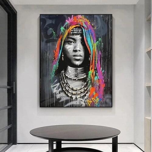 African Woman Graffiti Portrait Canvas Painting Abstract Posters and Prints Cuadros Wall Art Pictures for Living Room Home Decor
