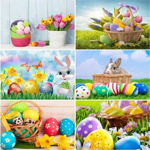 EverShine Diamond Embroidery Landscape Rhinestone Diamond Painting Easter Eggs Full Square Mosaic Rabbit Cross Stitch Handicraft
