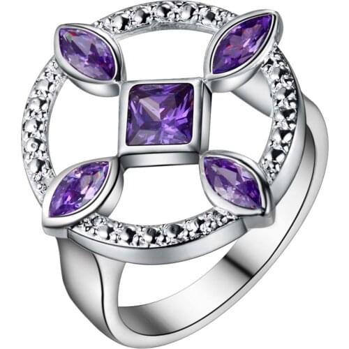 AR154 Free Shipping Silver plated Rings for women Size 6#~9# silver fashion jewelry purple inlaid zircon stone Ring
