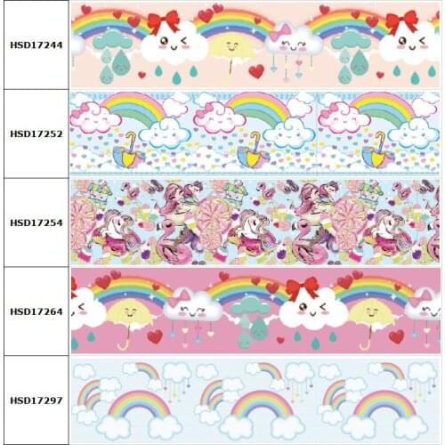 HSDCraft Unicorn Rainbow Clouds Heart Printed Grosgrain/Satin Ribbon for DIY Sewing Hairbow Accessories Decoration 38MM 10Yard