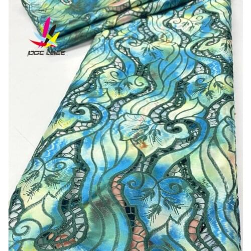 2021 Satin Lace with Print Flower Dress Styles Aso Ebi Guipure Fabric Soft Pink Stones Rhinestone High Quality