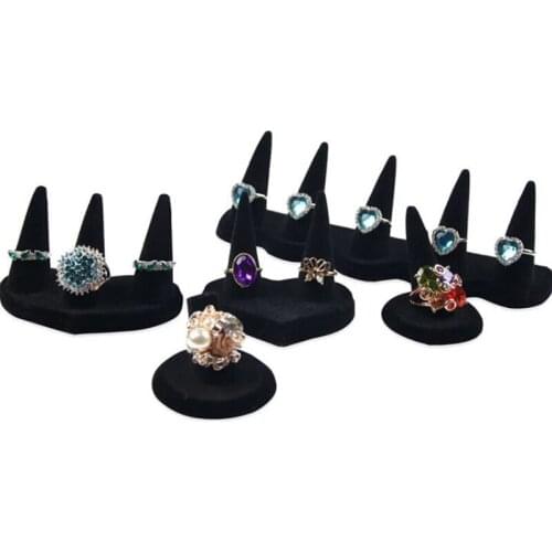 Black Velvet Multi-Finger Tip Mountain Jewelry Ring Display Stand Holder Showcase Organizer Rings Holder