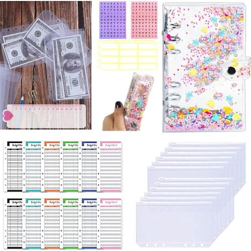 A6 PVC Sequins Notebook Binder Financial Organizer/Cash Envelopes/Monthly Finance Journal/Expense Tracker,Personal Account Book