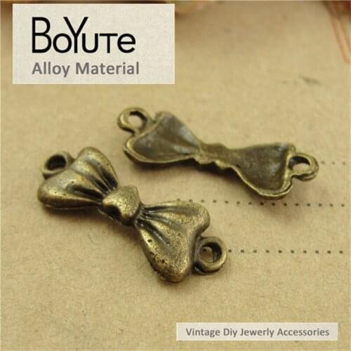 BoYuTe (100 Pieces/Lot) 22*8MM Antique Bronze Plated Metal Alloy Bowknot Connector Charms Diy Accessories Jewelry Findings