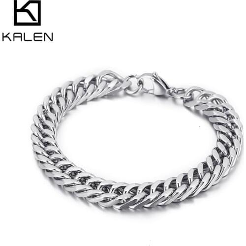 Kalen 8mm Curb Cuban Chain Golden Color Homme Link Stainless Steel Fashion Mens Bracelet