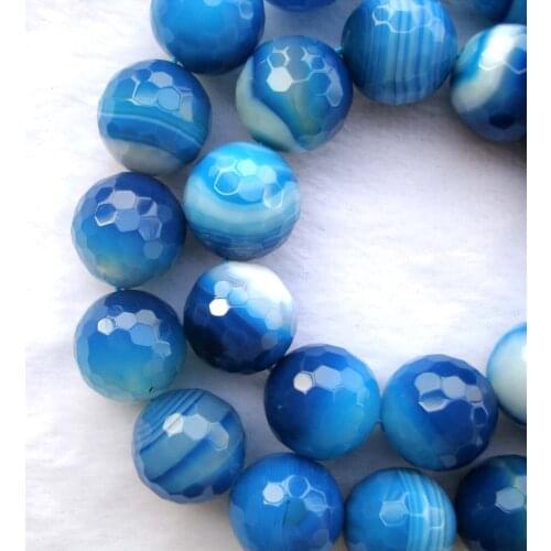 Natural Blue Botswana Agate Faceted Round Shape 16mm Loose Beads For Jewelry Making DIY Bracelet Necklace Earrings
