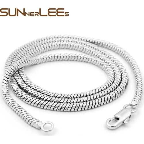 SUNNERLEES Fashion Jewelry White Gold Color Necklace 1.5mm Square Snake Link Chain For Men Women Gift C42 N