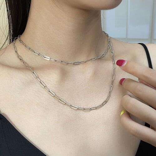 925 Sterling Silver Korean Fashion Retro Thai Silver Double Chain Necklace Neutral Couple Gift INS Trend Hot Handmade