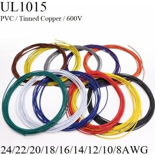 5M UL1015 Electric Wire 8 AWG Lamp Lighting Copper Cable PVC Insulated LED DIY Line 600V Multicolor UL1015