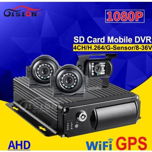 Gision 7Inch VGA Monitor With Wifi GPS Tracker 4CH H.264 SD Car Mobile Dvr+3Pcs Metal Side Rearview AHD HD Truck Camera+32G SD
