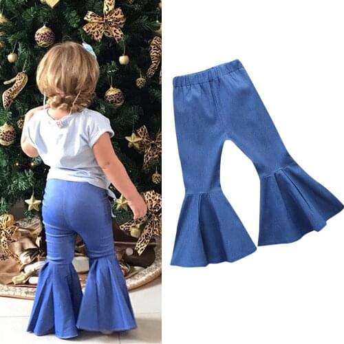 2021Hot Kids Toddler Kids Baby Girls Denim Flare Pants Jeans Cowboy Boot Cut Pants Trousers