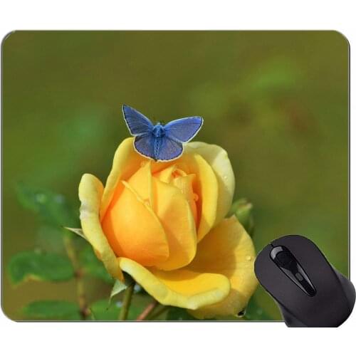 Gaming Mouse Pad Custom,Rose flower butterfly -Stitched Edges