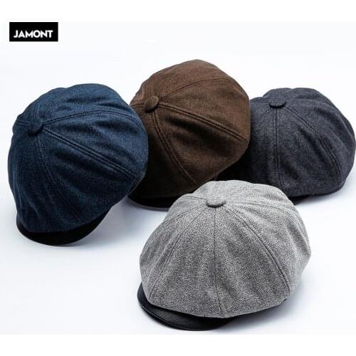 JAMONT Classic Woolen Newsboy Caps Autumn Winter Warm Gorras Planas Beret Hat Duckbill Visor Octagonal Hats For Men And Women