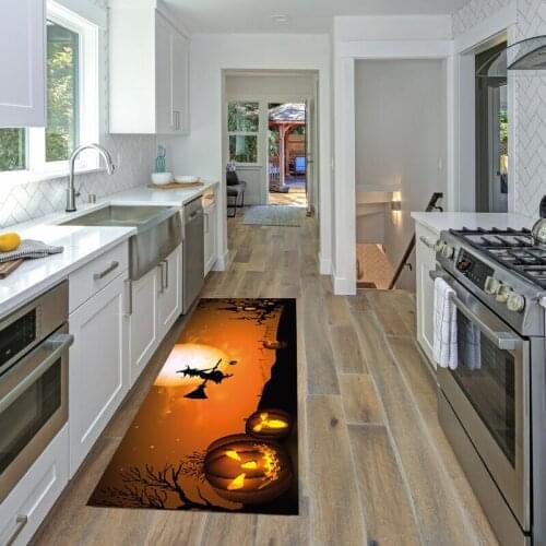 Pumpkin Halloween Kitchen Mat Carpet Anti-Slip Door Mat Kitchen Rug for Living Room Moon Night Floor Mat for Living Room Home