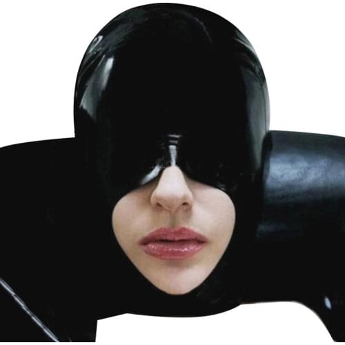 Latex costumes hood mask cosplay mask red and black color without back zipper flexible