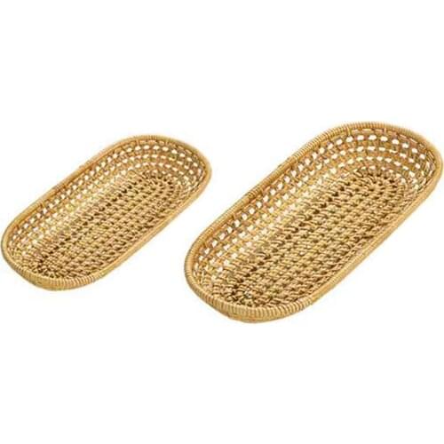 Bread Storage Tray Woven Tray Tray Kitchen Organizer Breakfast Serving Tray Hand-Woven Woven Hollow Oval Rattan Crafts Tea Tray