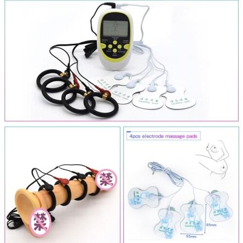 Super Strong BDSM Electric Shock Sex Toys For Men Electrical stimulation Therapy Massager Cock Ring Penis Ring Body Massage Pads