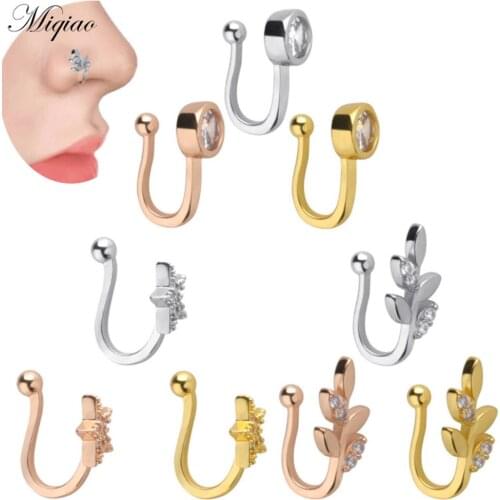 Miqiao 1pcs Explosive Diamond-studded U-shaped Five-pointed Star Nose Ring Exquisite Piercing Jewelry